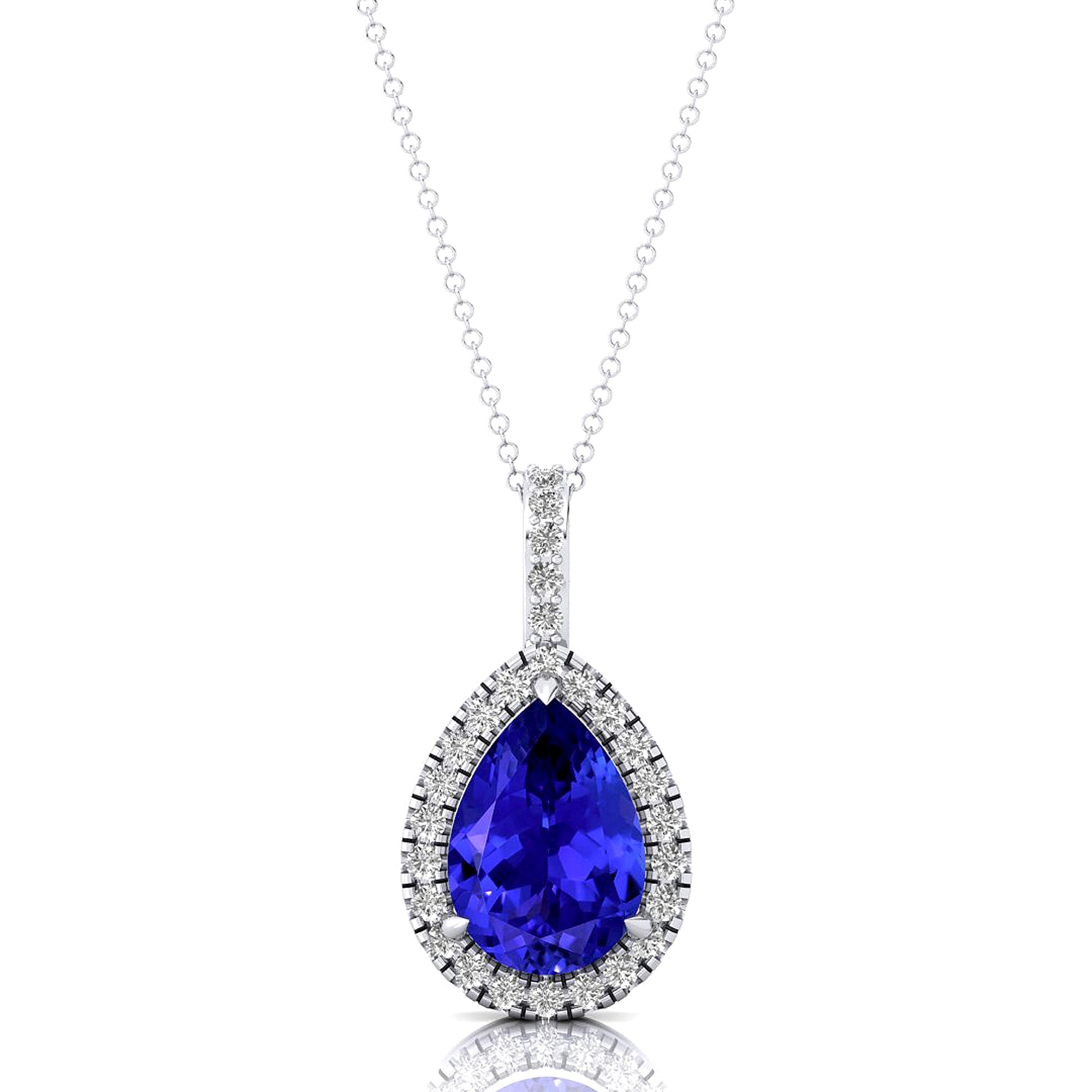 Tanzanite Teardrop Pendant with Diamond Halo - GeumJewels