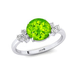 Trio Diamond Engagement Ring with Round Solitaire Peridot - GeumJewels