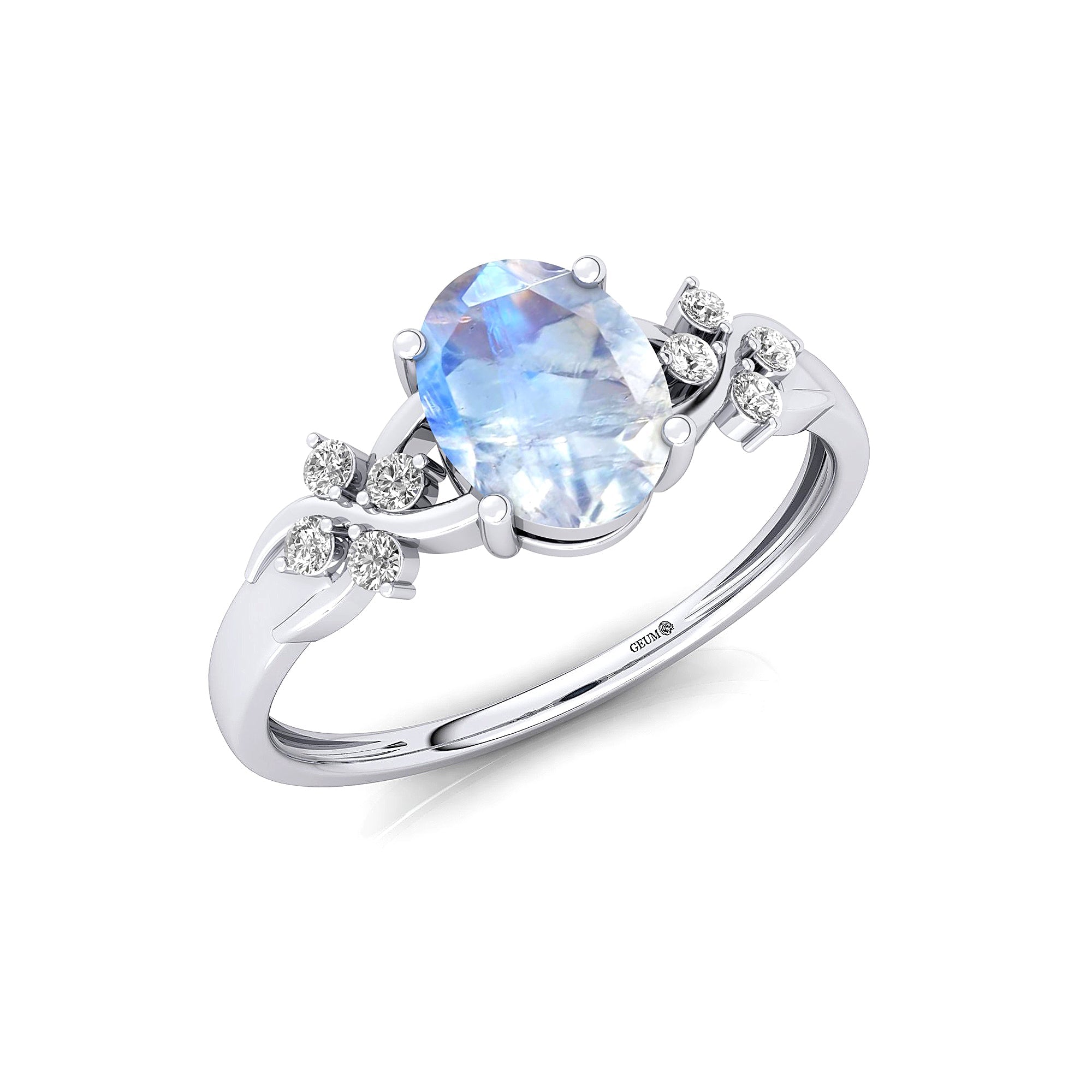 Criss Cross Diamond Ring with Oval Cut Moonstone - GeumJewels