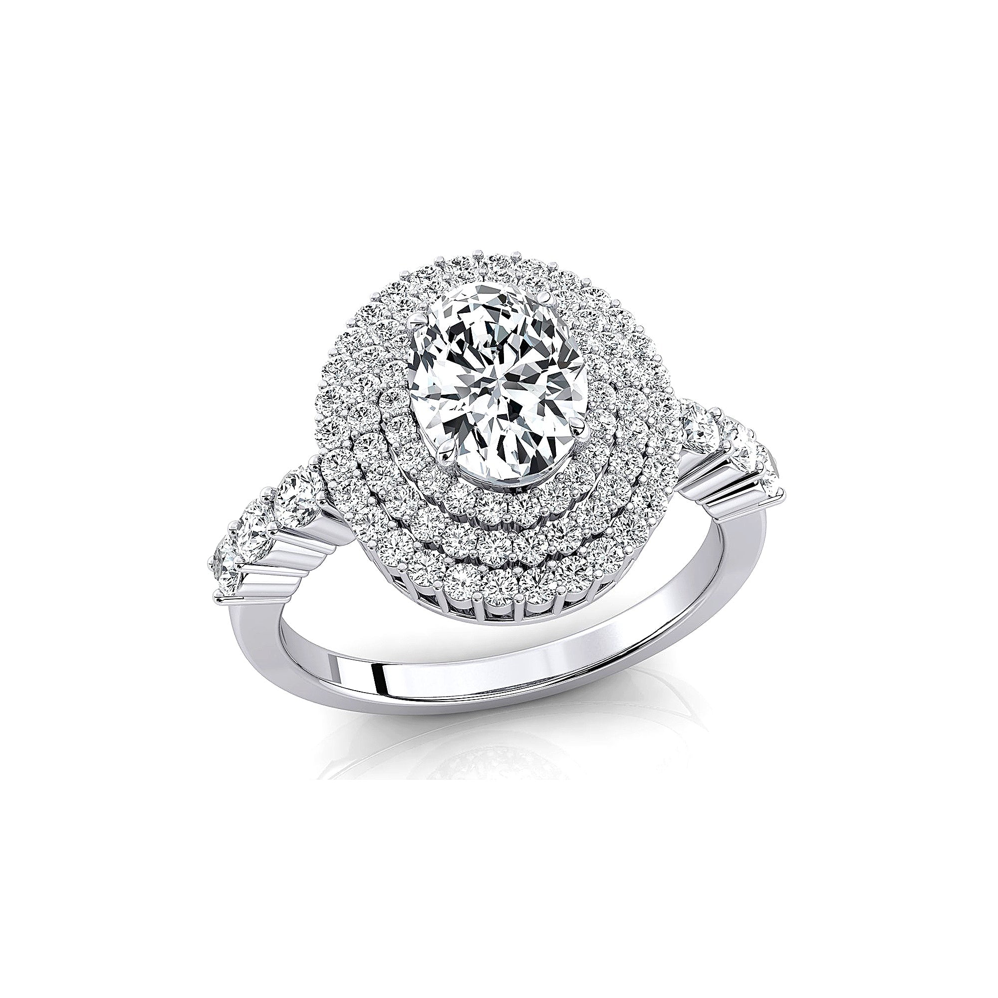 Triple Halo Diamond Oval Cut Lab Diamond Cocktail Ring - GeumJewels