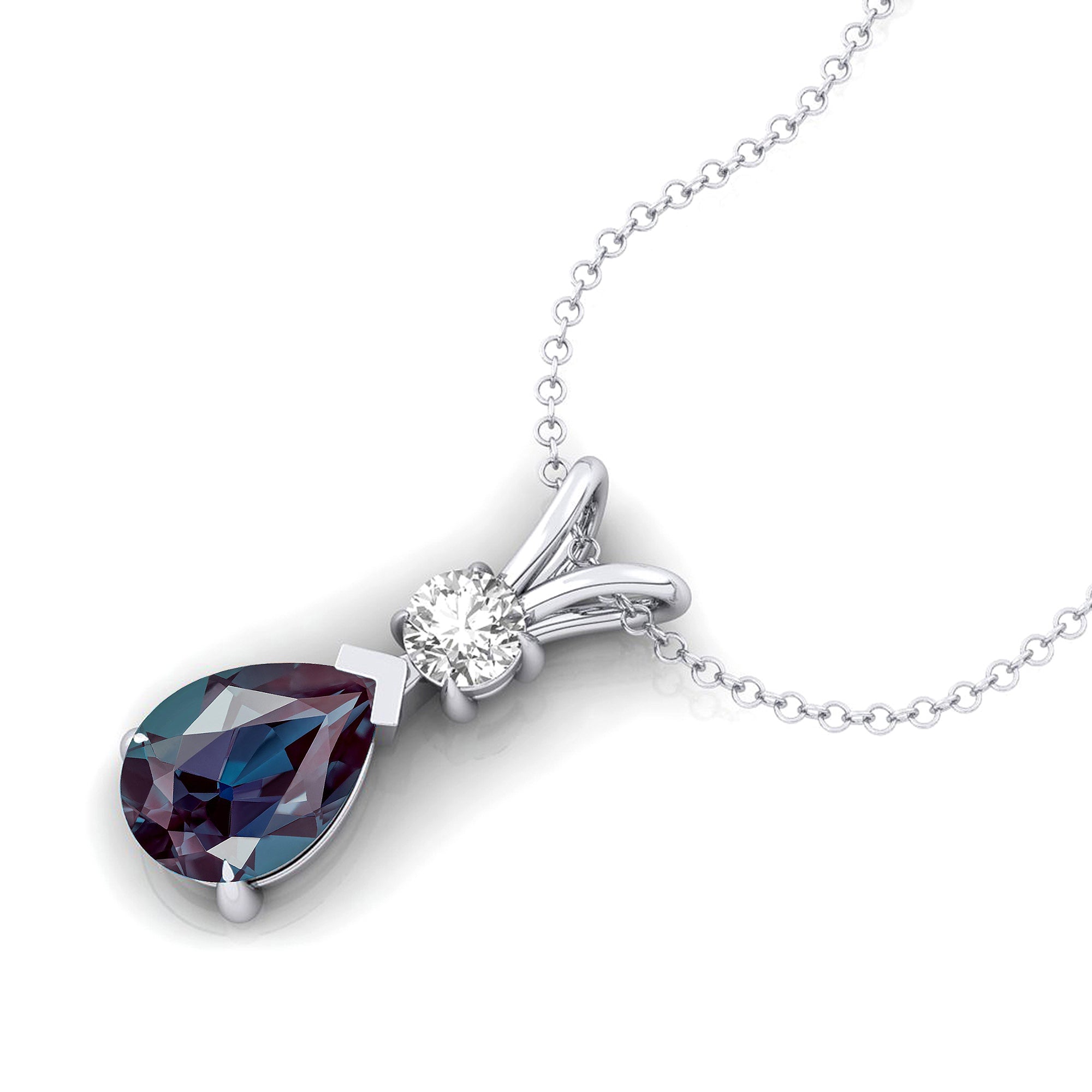 Alexandrite Teardrop Pendant with Solitaire Diamond - GeumJewels
