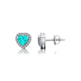 Heart Shaped Paraiba Tourmaline Halo Diamond Stud Earrings - GeumJewels