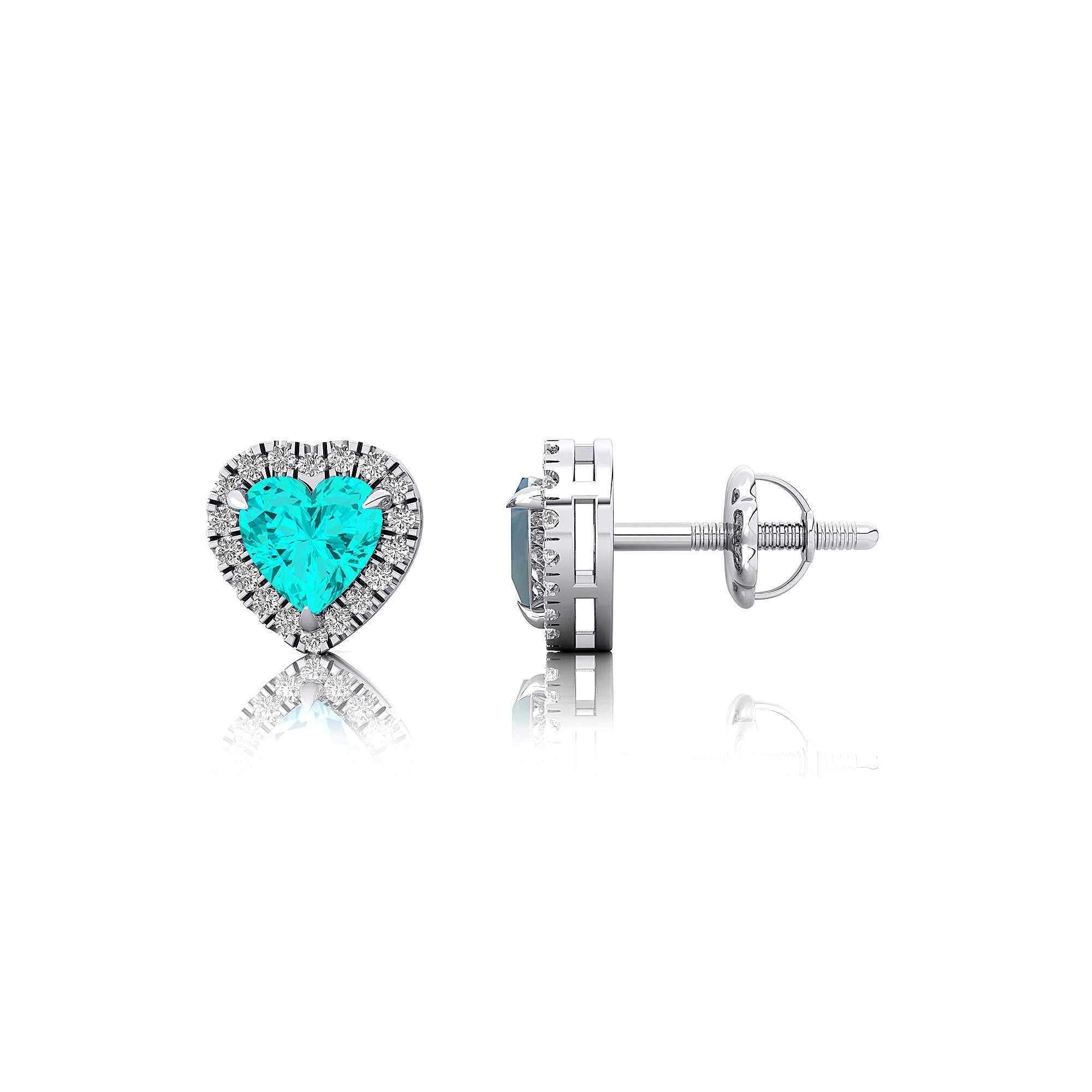 Heart Shaped Paraiba Tourmaline Halo Diamond Stud Earrings - GeumJewels