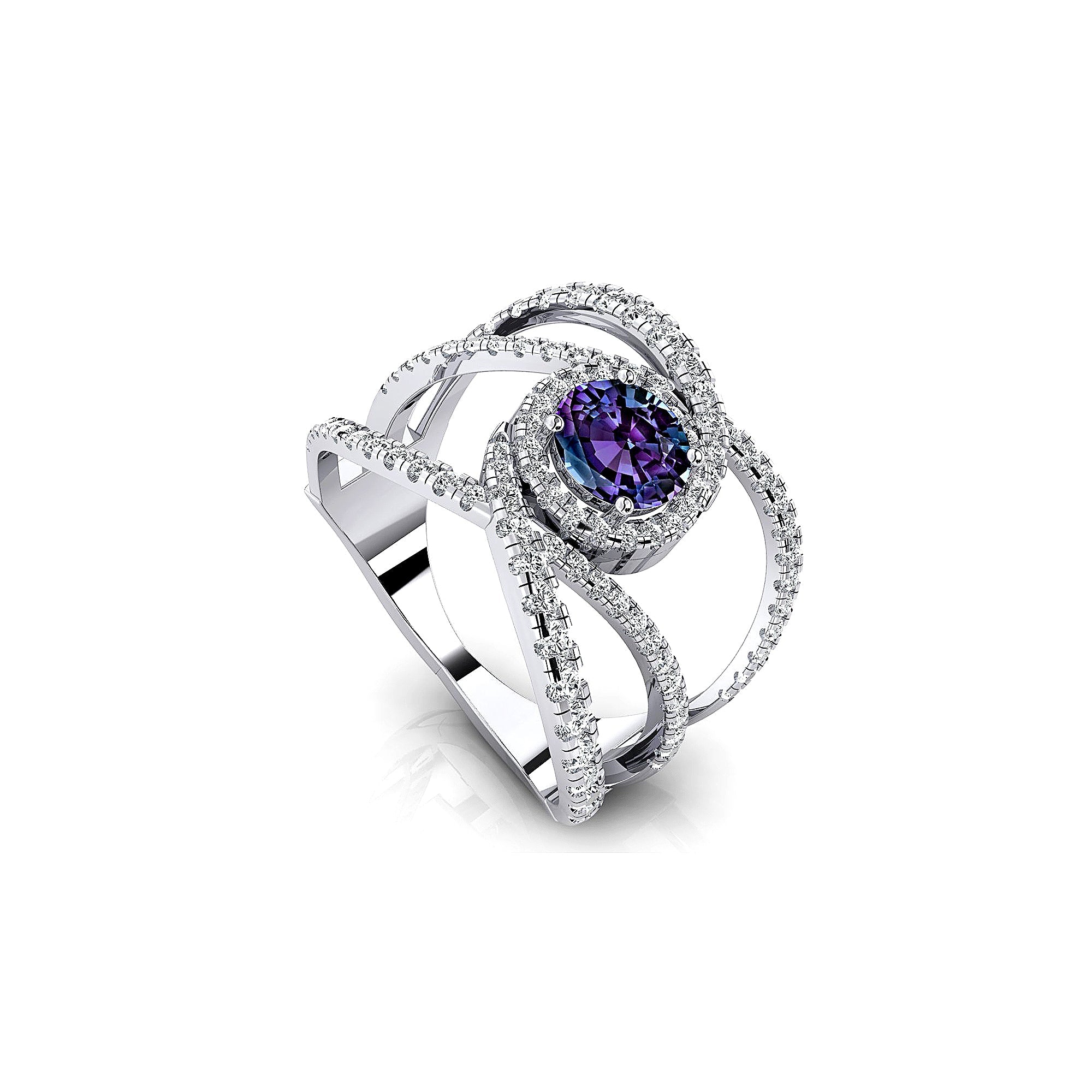 Solitaire Round Alexandrite Cocktail Diamond Ring - GeumJewels