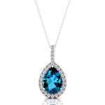 London Blue Topaz Teardrop Pendant with Diamond Halo - GeumJewels