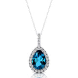 London Blue Topaz Teardrop Pendant with Diamond Halo - GeumJewels