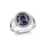 Vintage Love Inspired Oval Alexandrite Halo Diamond Engagement Ring - GeumJewels