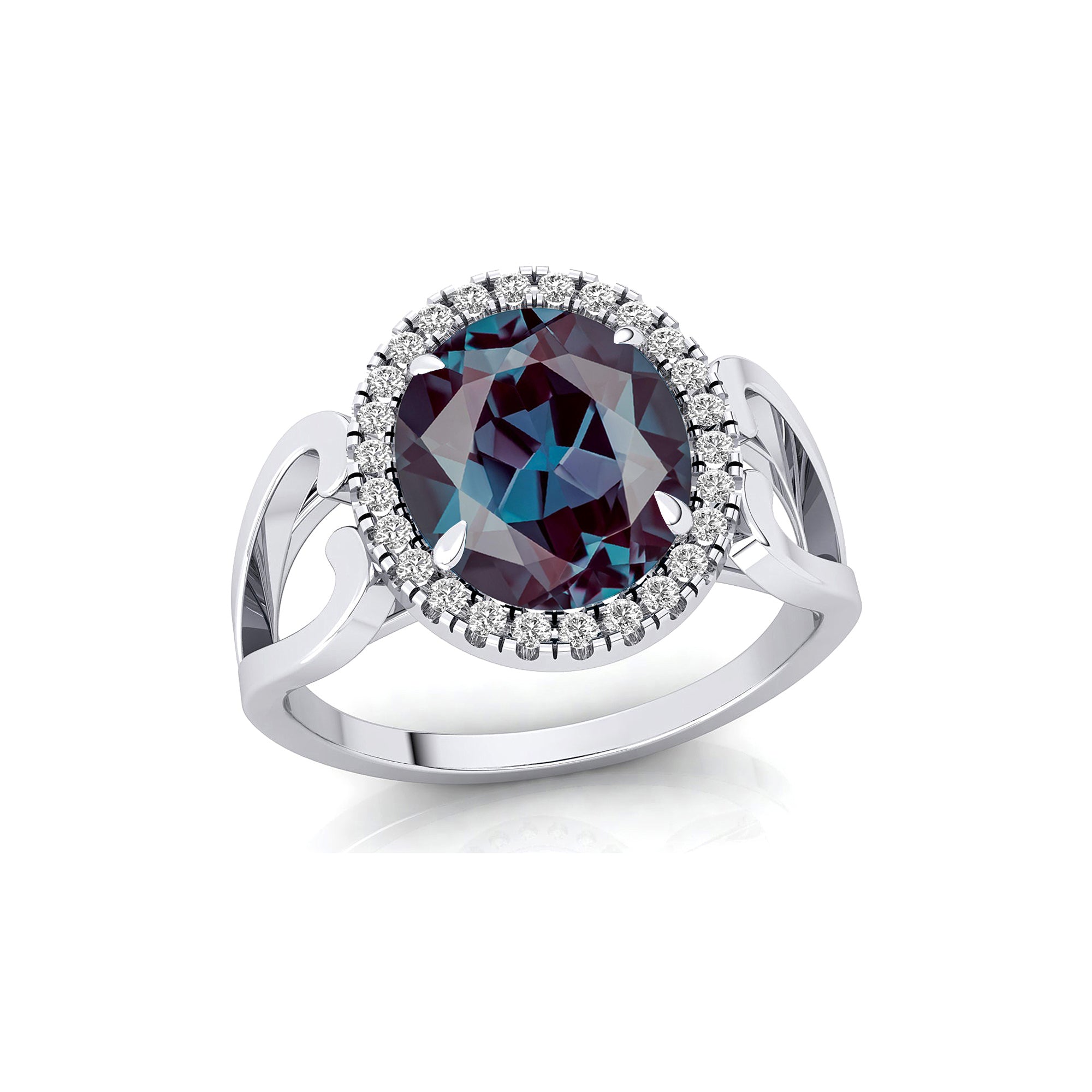 Vintage Love Inspired Oval Alexandrite Halo Diamond Engagement Ring - GeumJewels