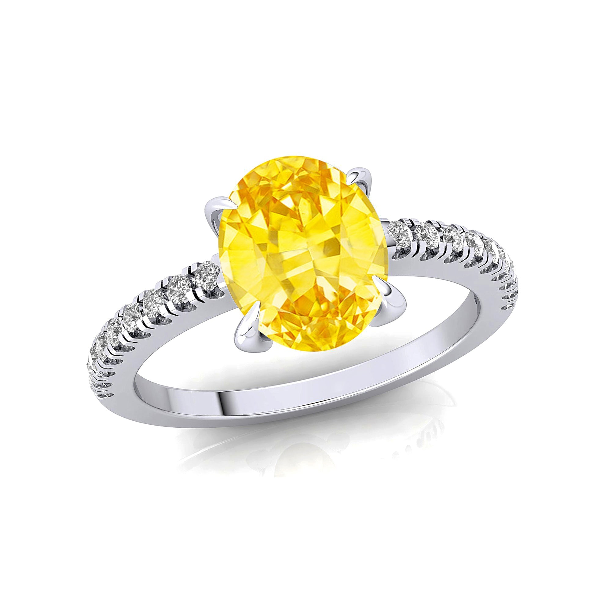 Oval Solitaire Yellow Sapphire with Accent Diamonds Engagement Ring - GeumJewels