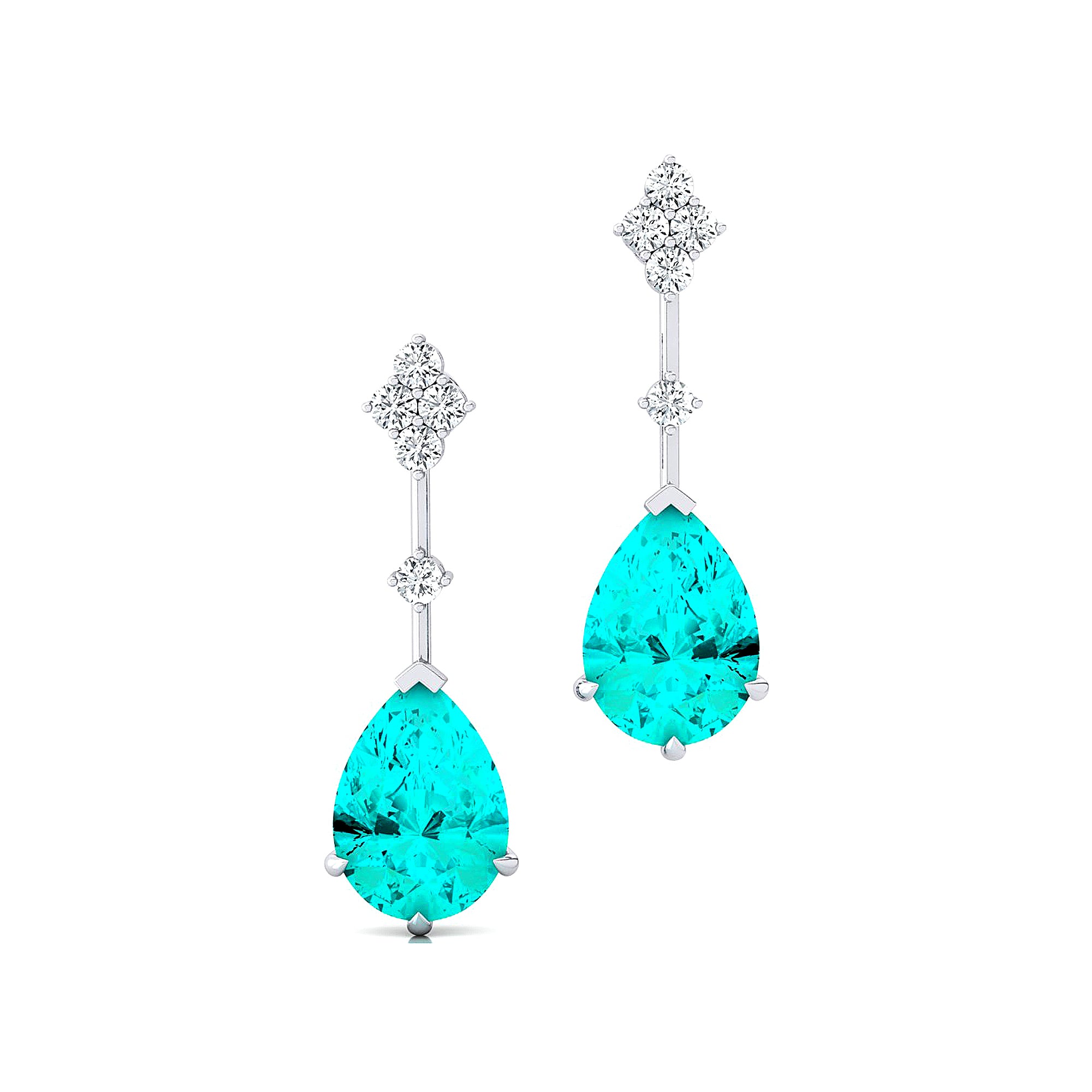 Teardrop Paraiba Tourmaline Drop Earrings with Accent Diamonds - GeumJewels