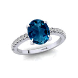 Oval Solitaire London Blue Topaz with Accent Diamonds Engagement Ring - GeumJewels