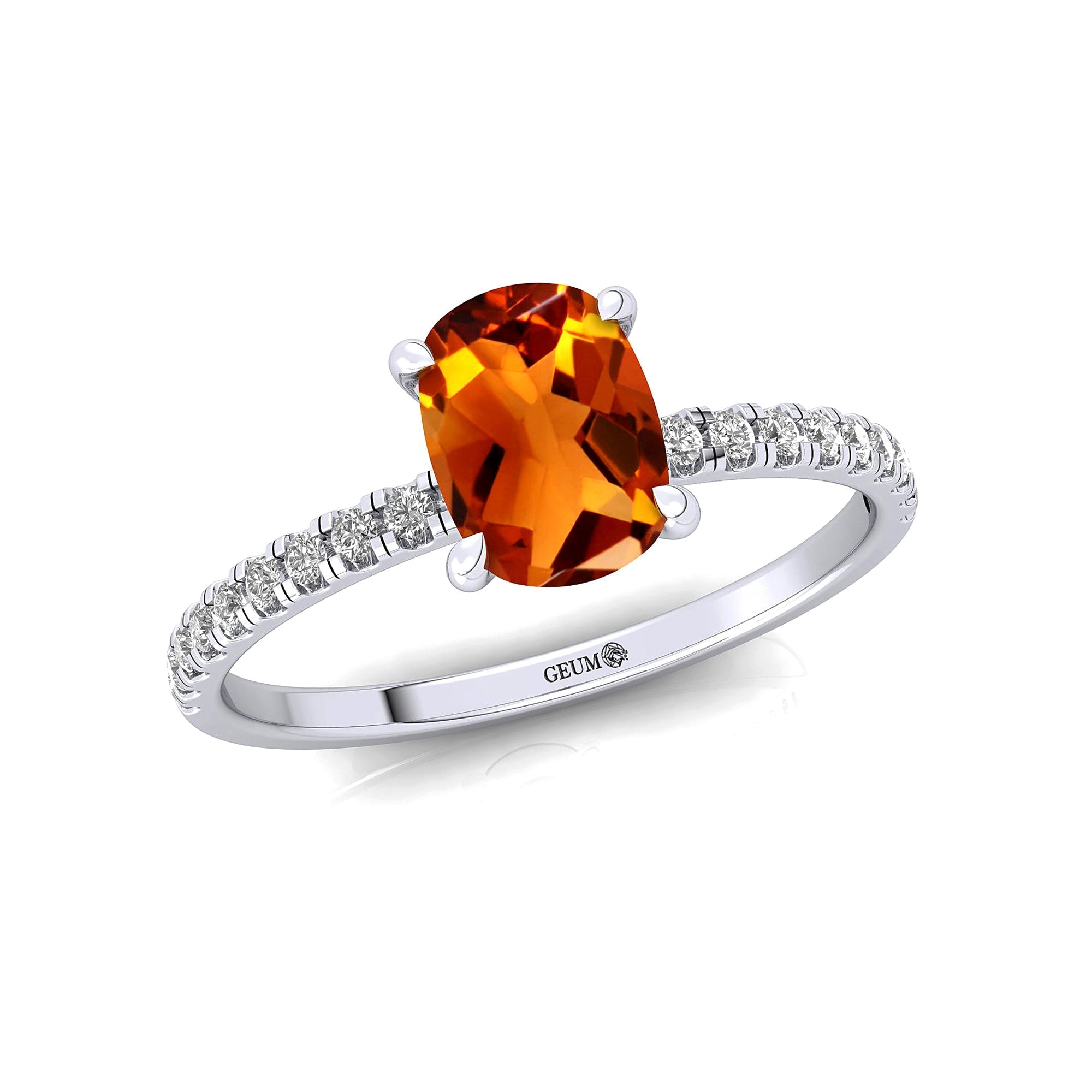 Long Cushion Citrine Thin Diamond Promise Ring - GeumJewels