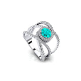 Solitaire Round Paraiba Tourmaline Cocktail Diamond Ring - GeumJewels