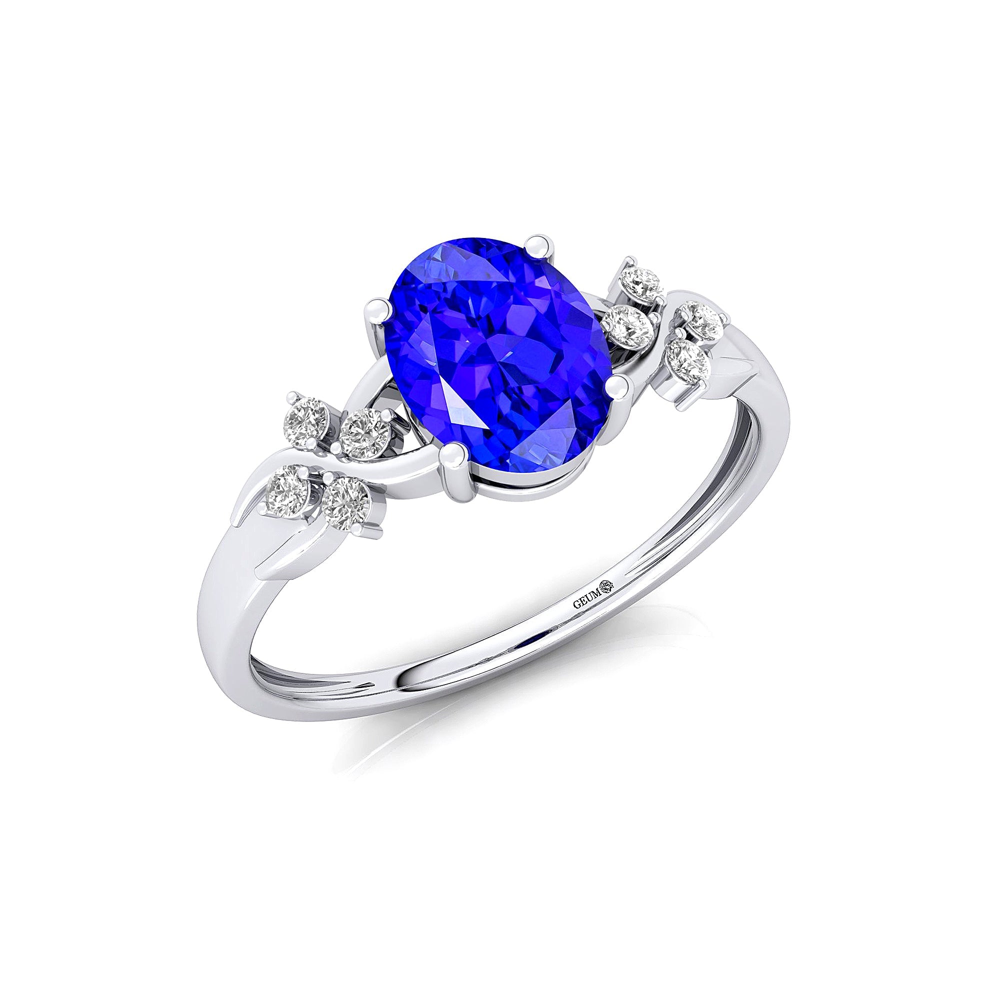 Criss Cross Diamond Ring with Oval Cut Tanzanite - GeumJewels