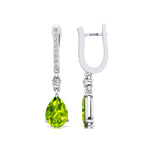 Lever Back Diamond Drop Earrings with Pear Cut Peridot - GeumJewels