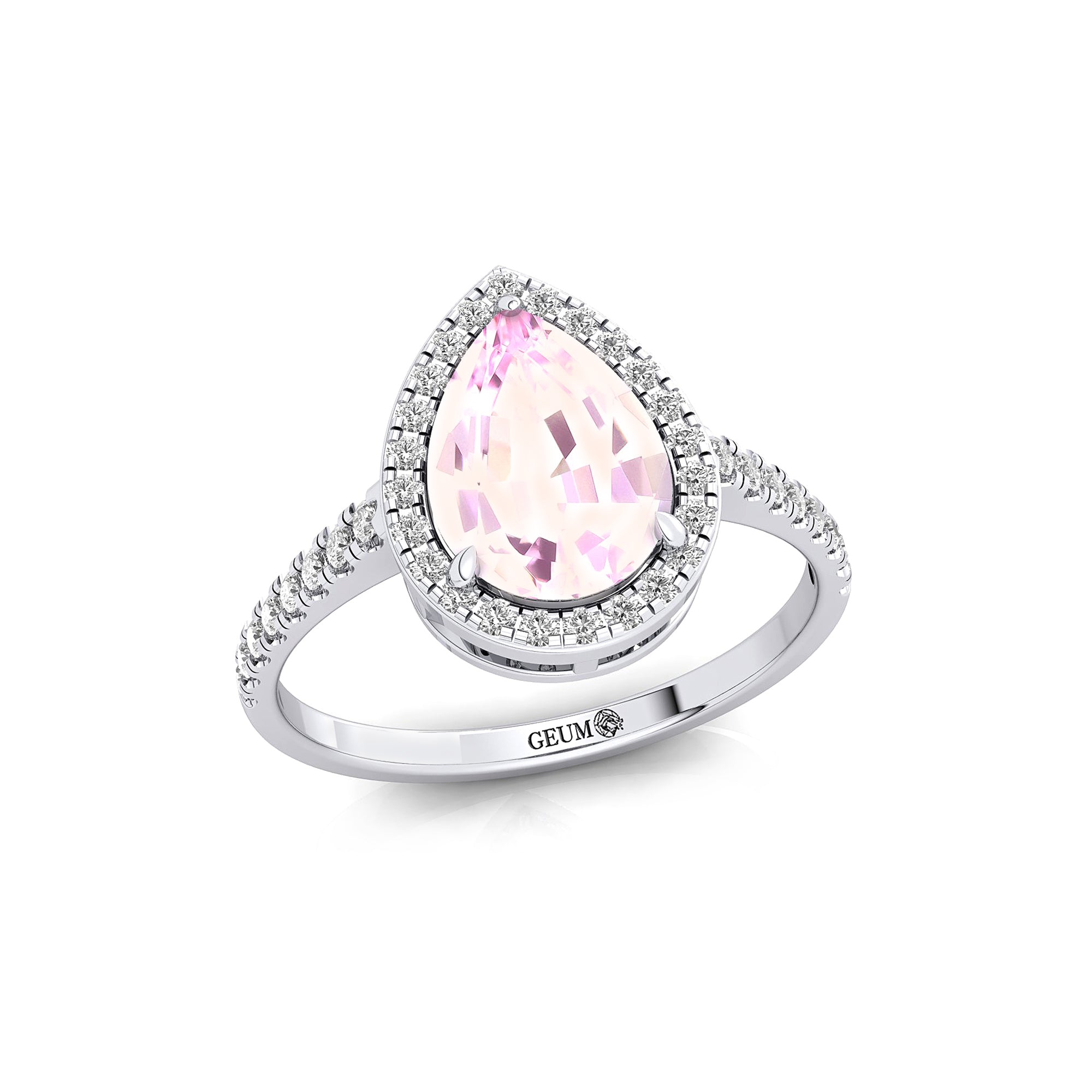 Classic Pear Shaped Morganite Halo Diamond Engagement Ring - GeumJewels