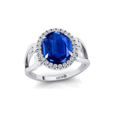 Vintage Love Inspired Oval Blue Sapphire Halo Diamond Engagement Ring - GeumJewels