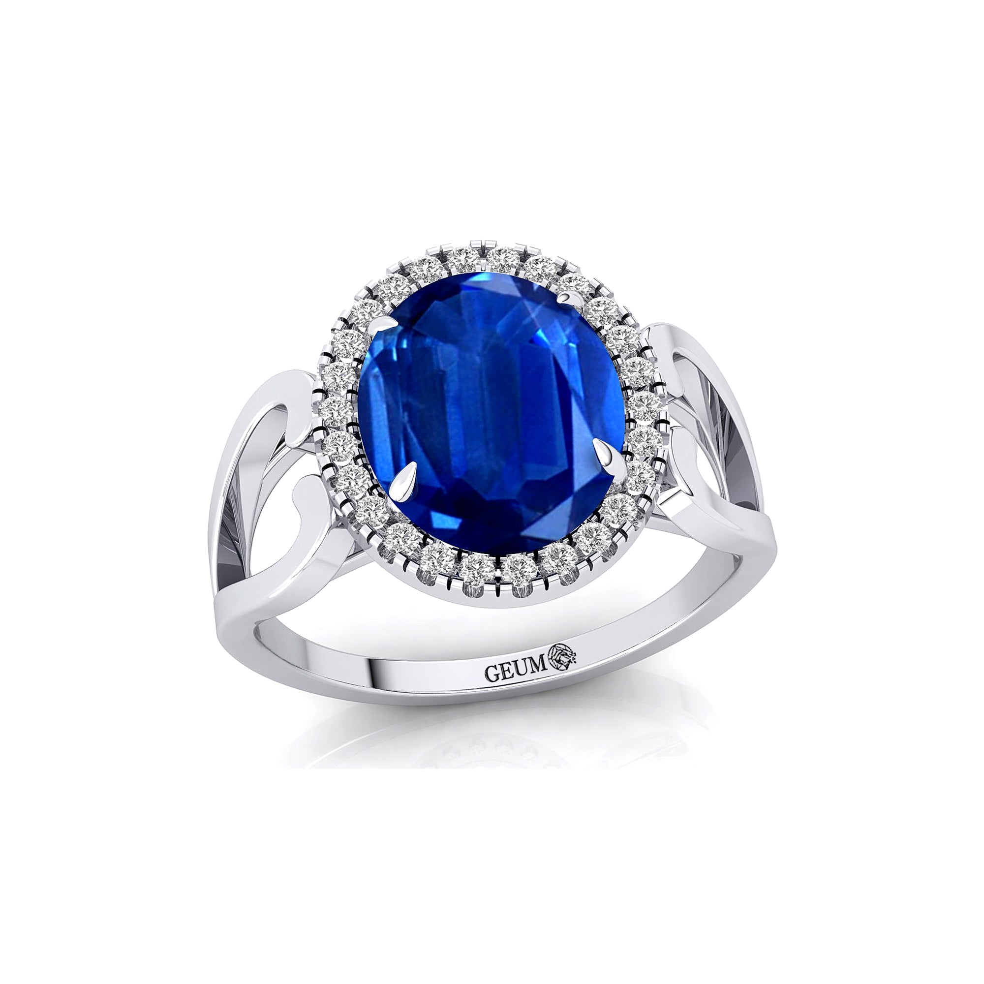 Vintage Love Inspired Oval Blue Sapphire Halo Diamond Engagement Ring - GeumJewels