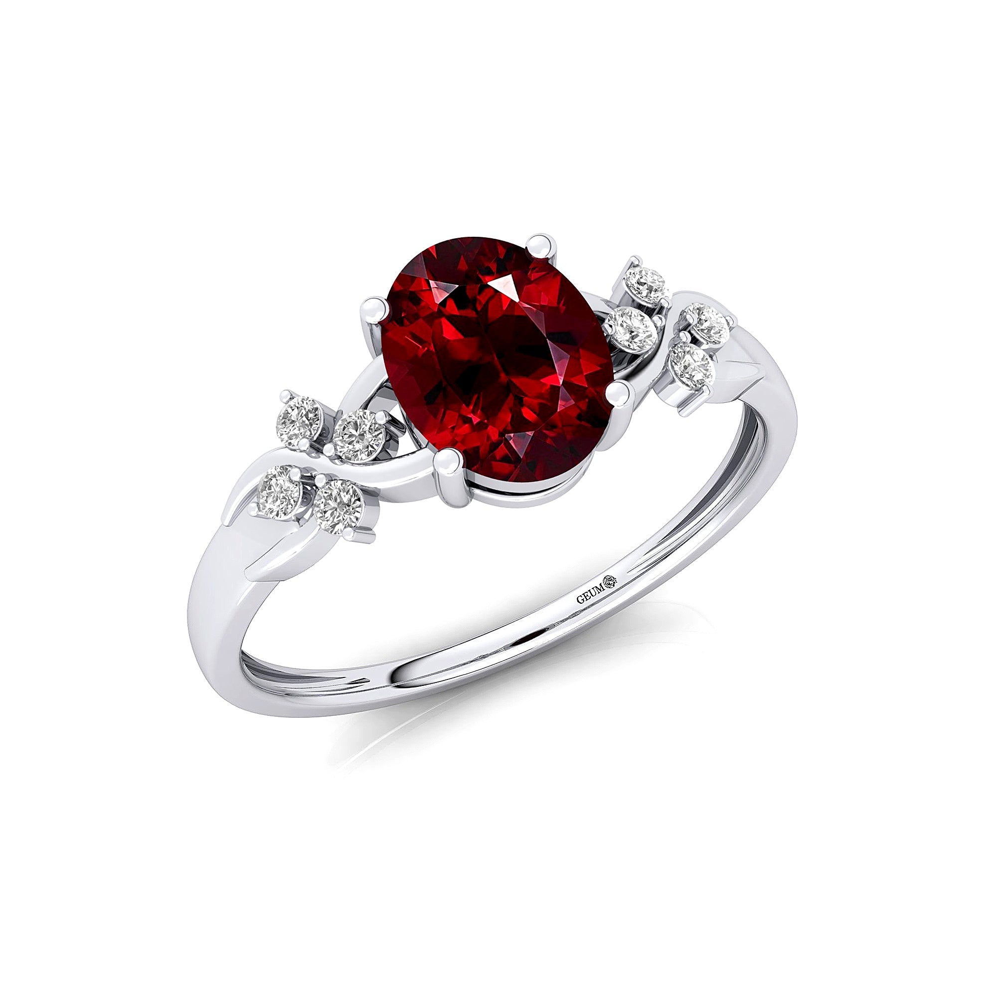 Criss Cross Diamond Ring with Oval Cut Garnet - GeumJewels