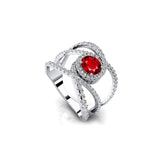 Solitaire Round Ruby Cocktail Diamond Ring - GeumJewels
