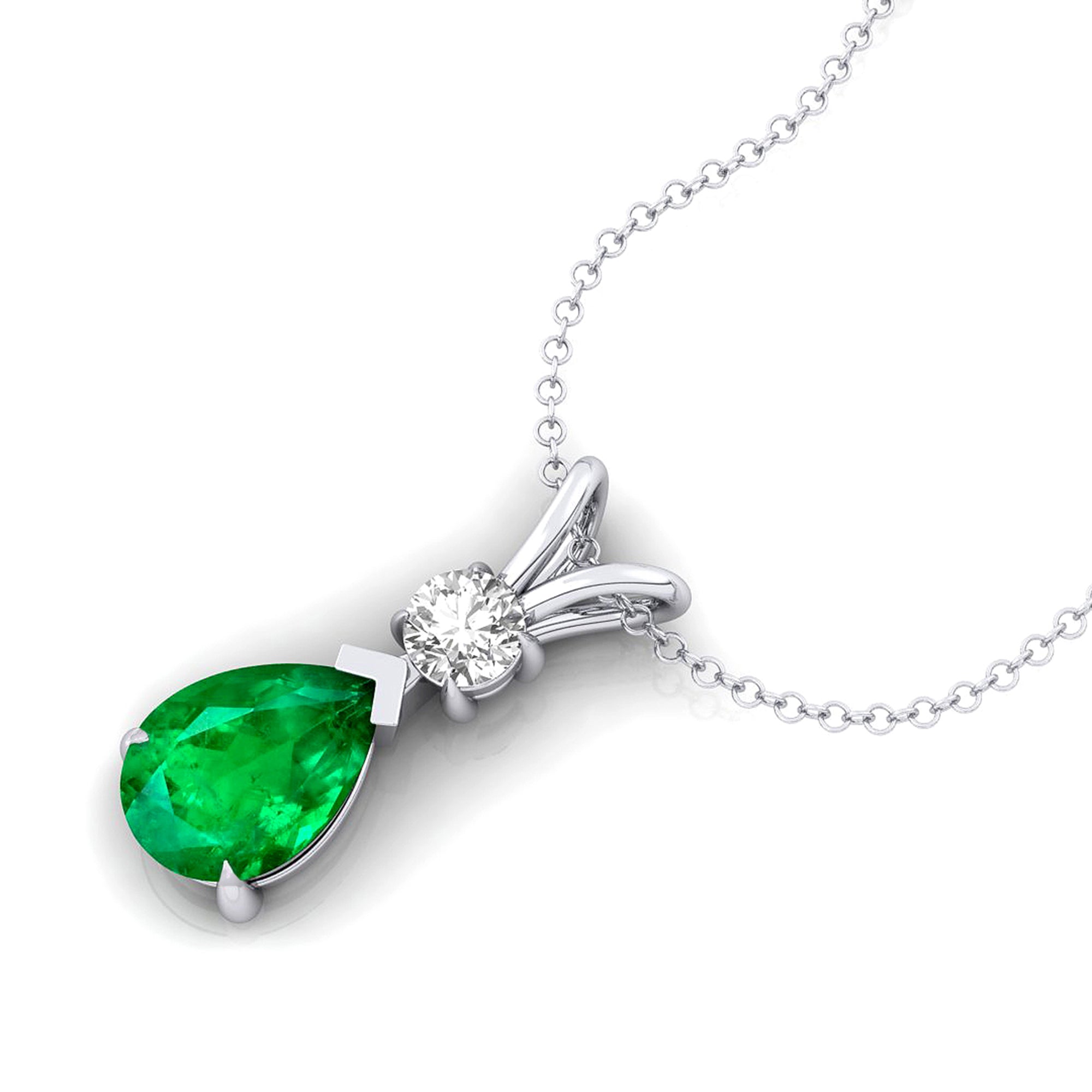 Emerald Teardrop Pendant with Solitaire Diamond - GeumJewels