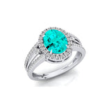 Solitaire Oval Paraiba Tourmaline Split Shank Diamond Engagement Ring - GeumJewels