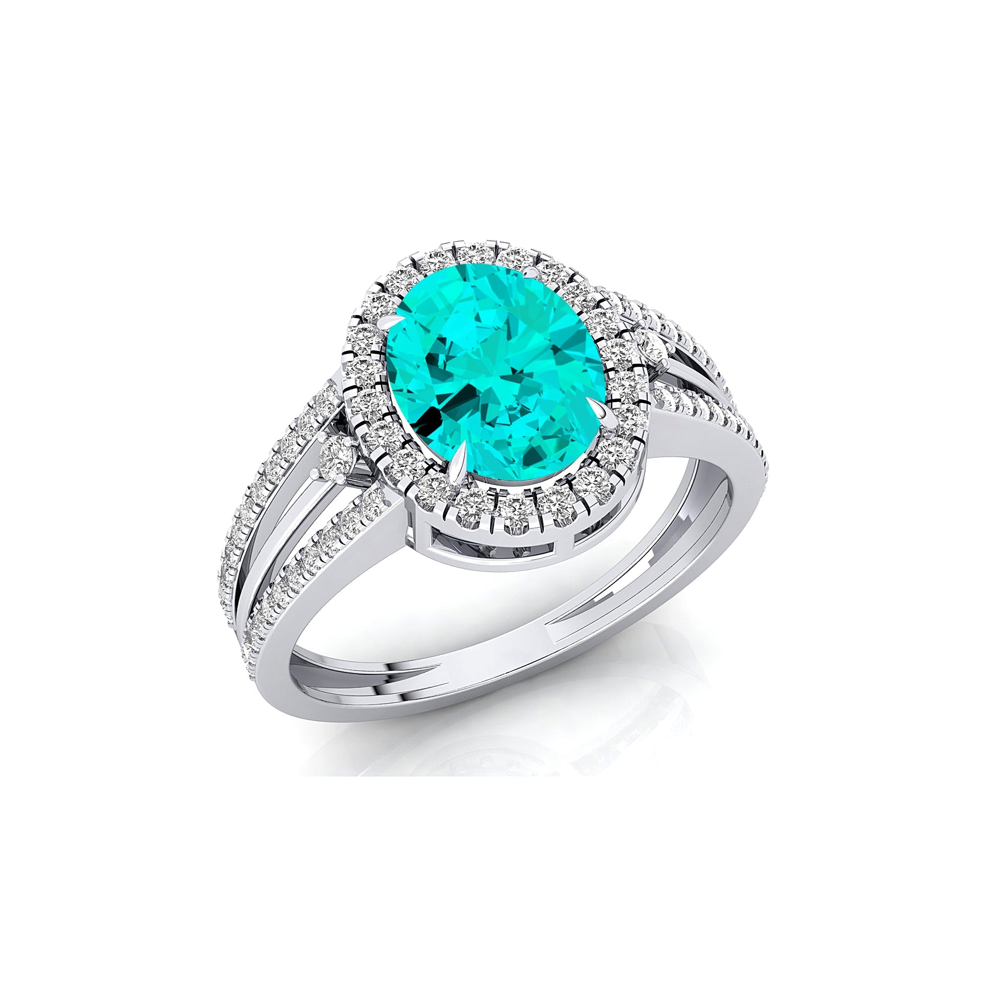 Solitaire Oval Paraiba Tourmaline Split Shank Diamond Engagement Ring - GeumJewels