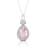 Classic Teardrop Shaped Morganite Halo Diamond Dangle Pendant - GeumJewels