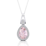 Classic Teardrop Shaped Morganite Halo Diamond Dangle Pendant - GeumJewels