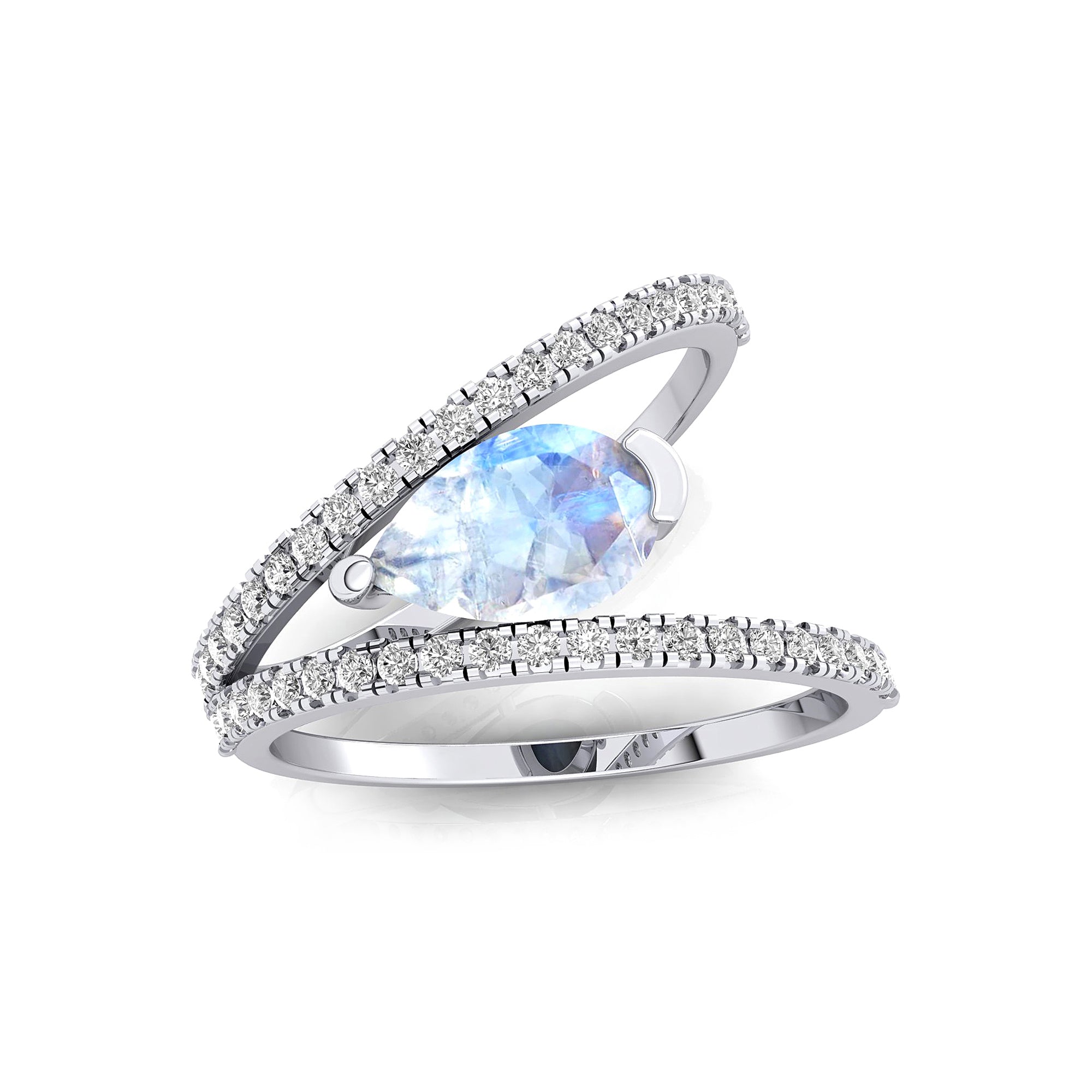 Fashionable V Shaped Diamond Ring with Pear Cut Moonstone - GeumJewels