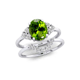 Peridot Solitaire Gold Ring With Stackable Diamond Band - GeumJewels