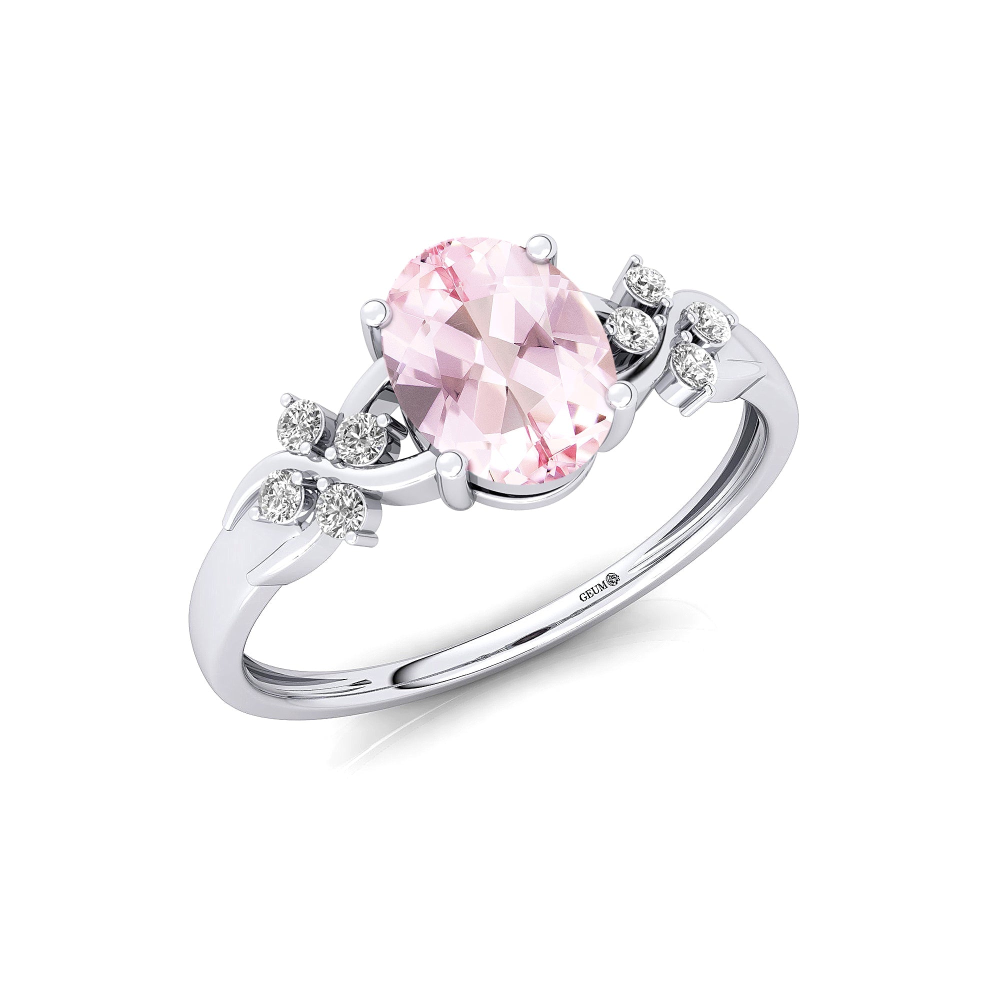 Criss Cross Diamond Ring with Oval Cut Morganite - GeumJewels