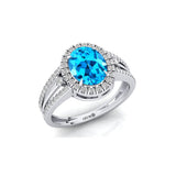 Solitaire Oval Swiss Blue Topaz Split Shank Diamond Engagement Ring - GeumJewels