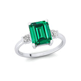 Emerald Cut Emerald and Diamond Three Stone Ring - GeumJewels