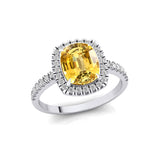 Elongated Cushion Halo Set Yellow Sapphire Engagement Ring with Diamond Band - GeumJewels