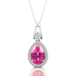 Classic Teardrop Shaped Pink Sapphire Halo Diamond Dangle Pendant - GeumJewels