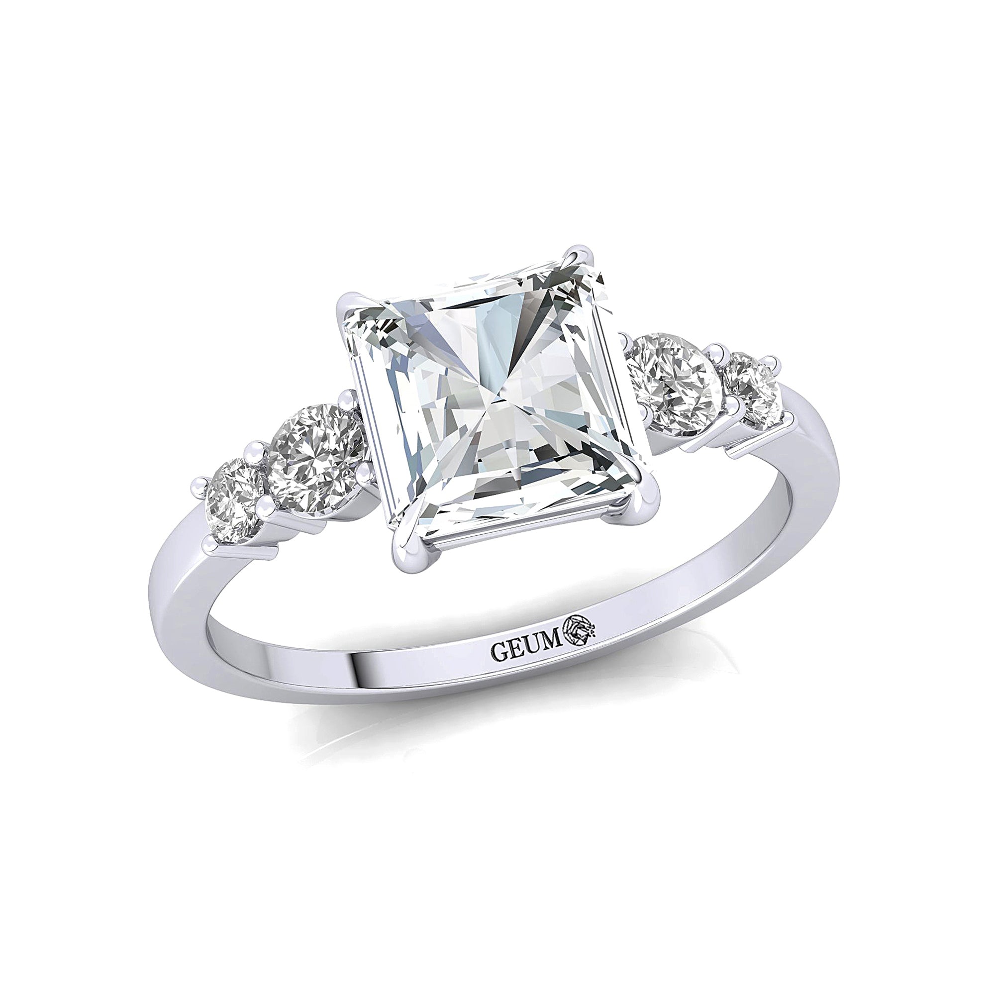 Princess Cut Lab Diamond Graduating Accent Diamond Ring - GeumJewels