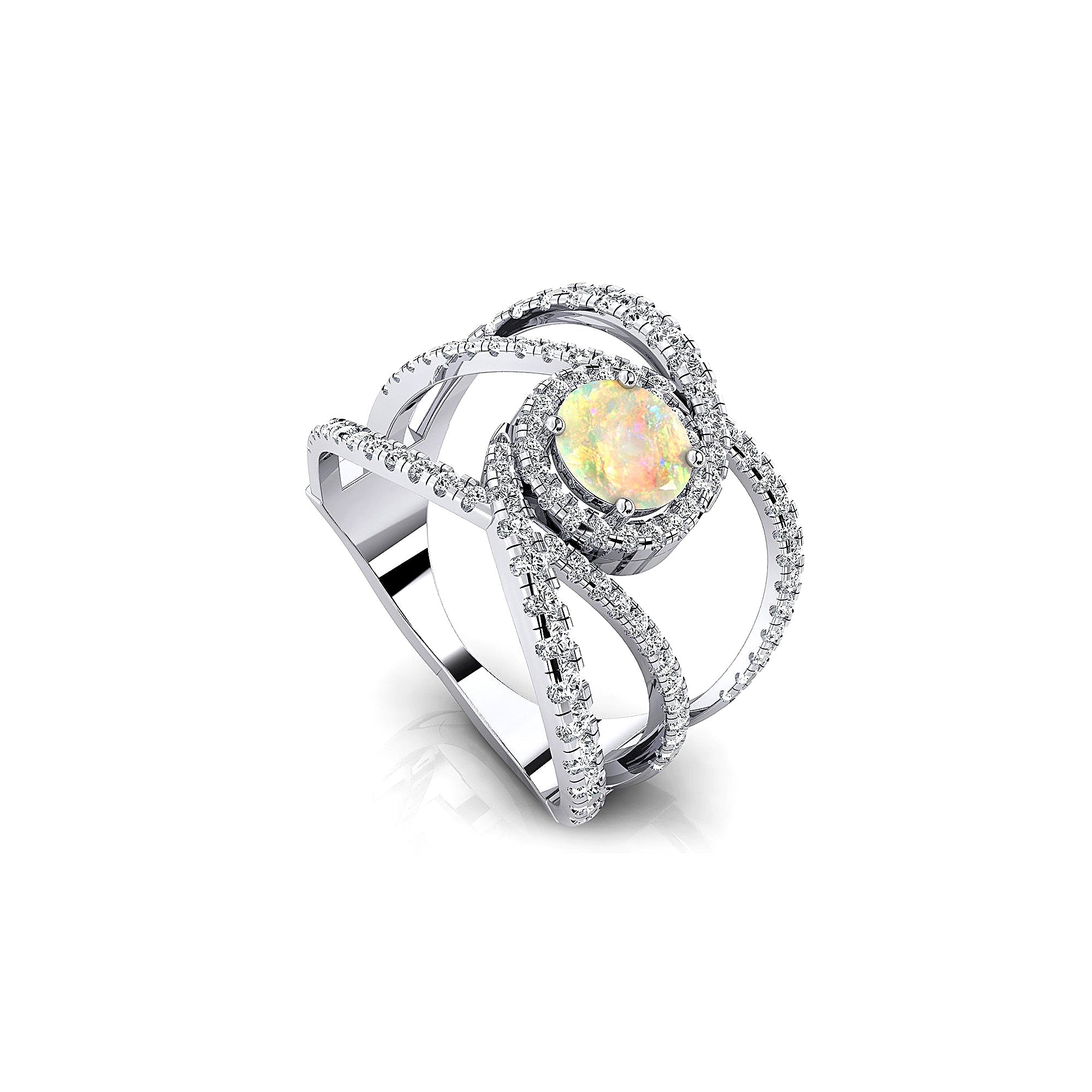 Solitaire Round Opal Cocktail Diamond Ring - GeumJewels