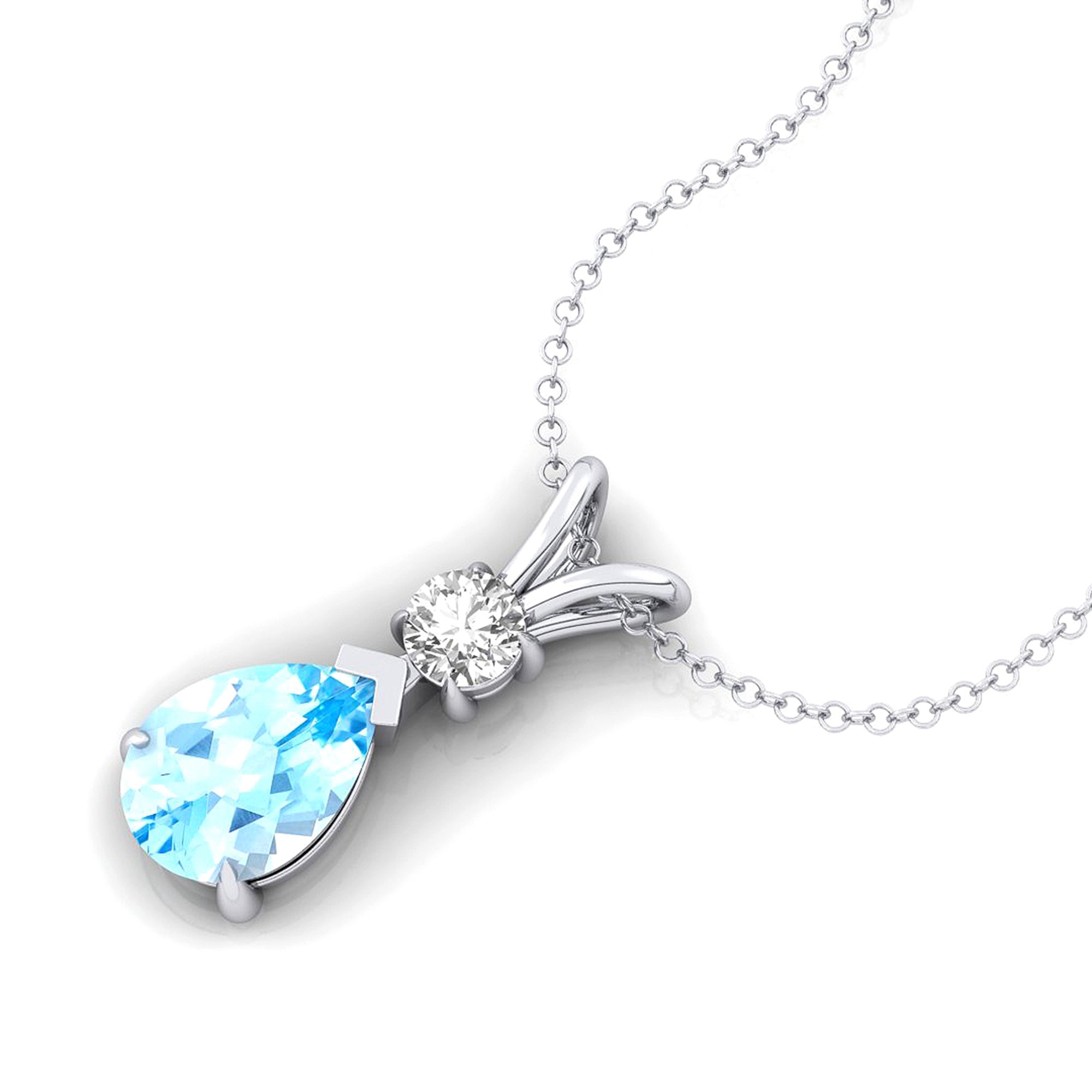 Aquamarine Teardrop Pendant with Solitaire Diamond - GeumJewels