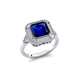 Vintage Style Square Cut Blue Sapphire Diamond Ring - GeumJewels