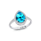 Classic Pear Shaped Swiss Blue Topaz Halo Diamond Engagement Ring - GeumJewels