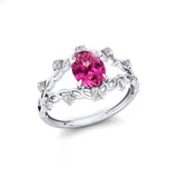 Flower Inspired Ring with Oval Shaped Pink Sapphire and Accent Diamonds - GeumJewels