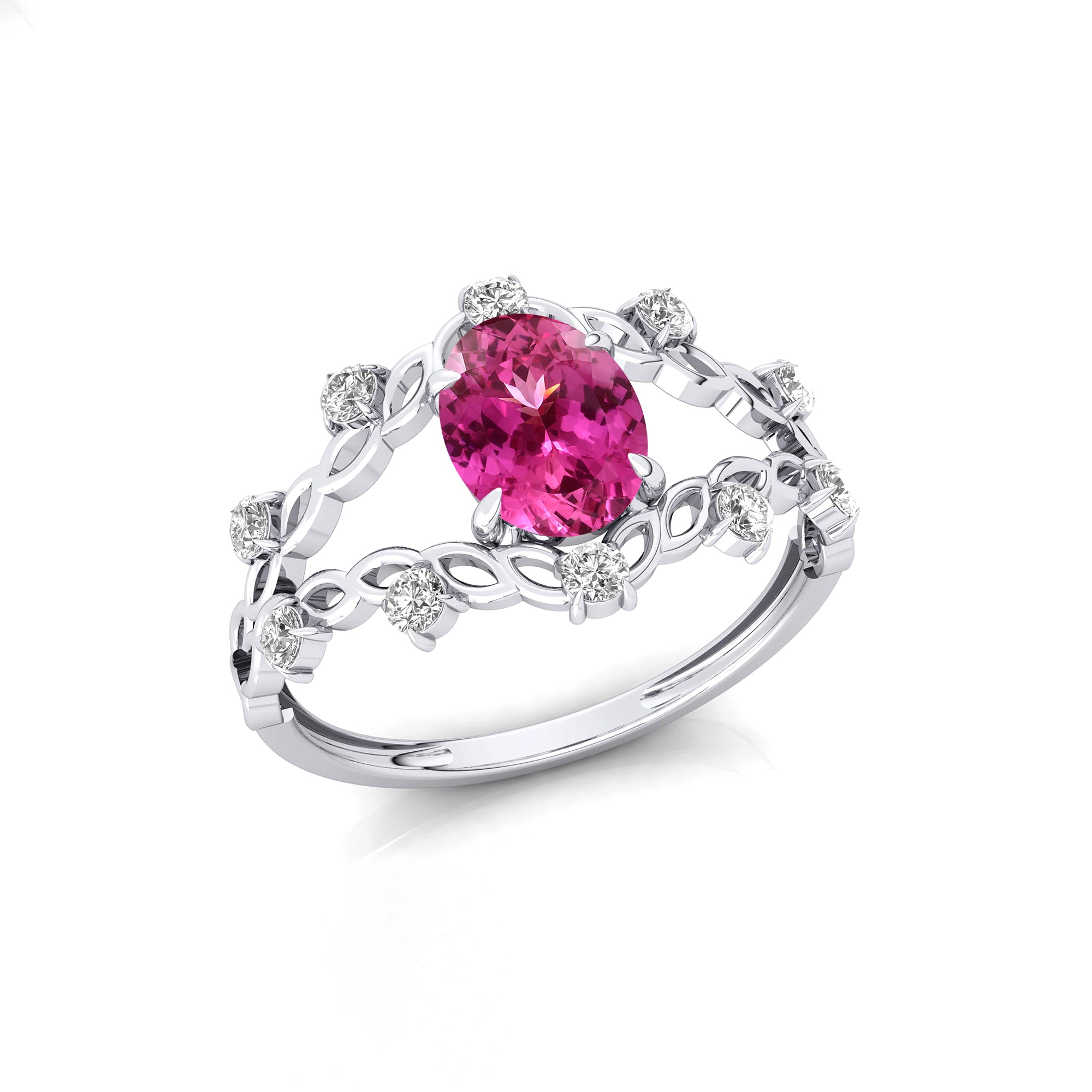Flower Inspired Ring with Oval Shaped Pink Sapphire and Accent Diamonds - GeumJewels