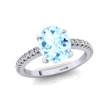 Oval Solitaire Aquamarine with Accent Diamonds Engagement Ring - GeumJewels