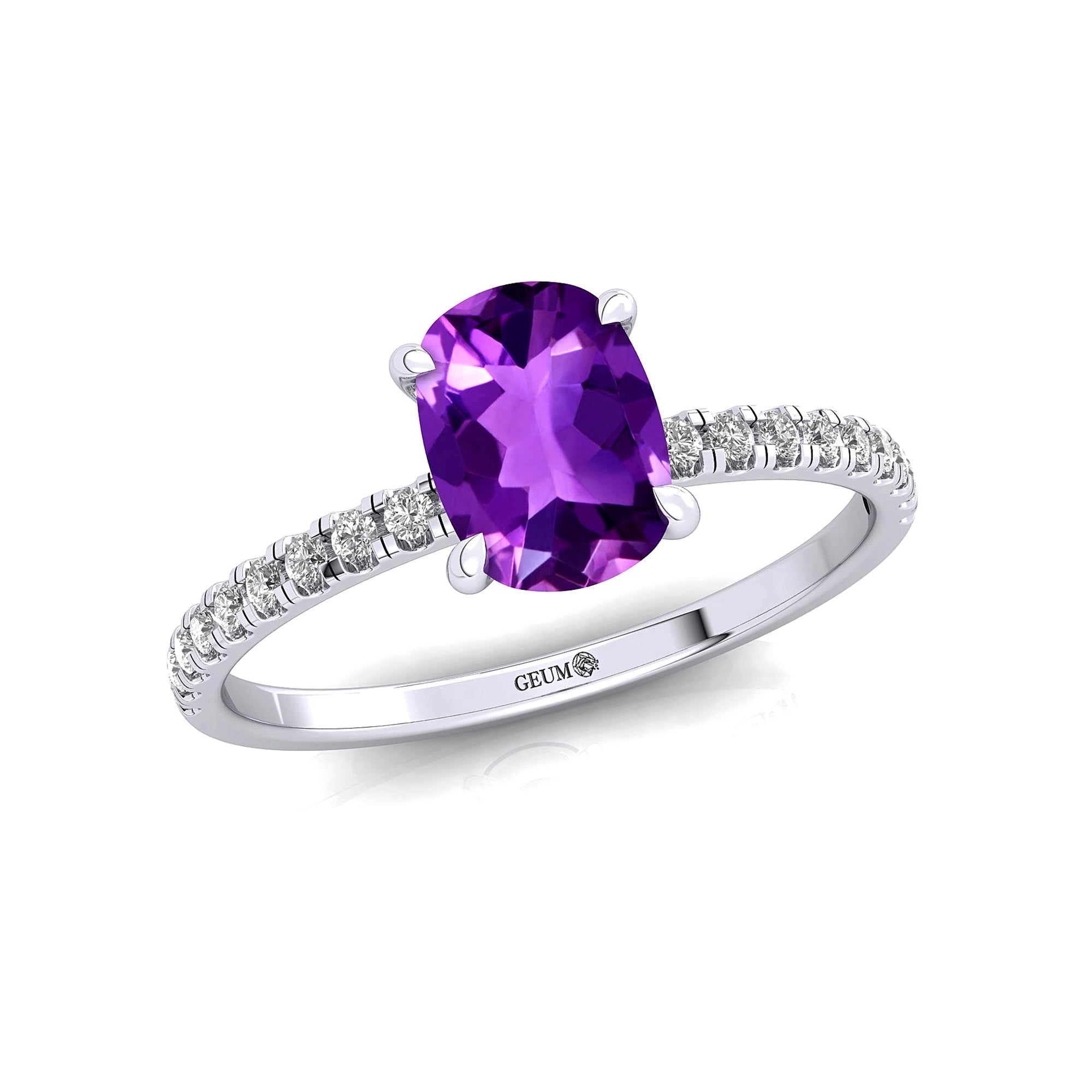 Long Cushion Amethyst Thin Diamond Promise Ring - GeumJewels