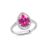 Classic Pear Shaped Pink Sapphire Halo Diamond Engagement Ring - GeumJewels