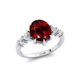 Oval Cut Garnet with Graduated Diamonds Ring - GeumJewels
