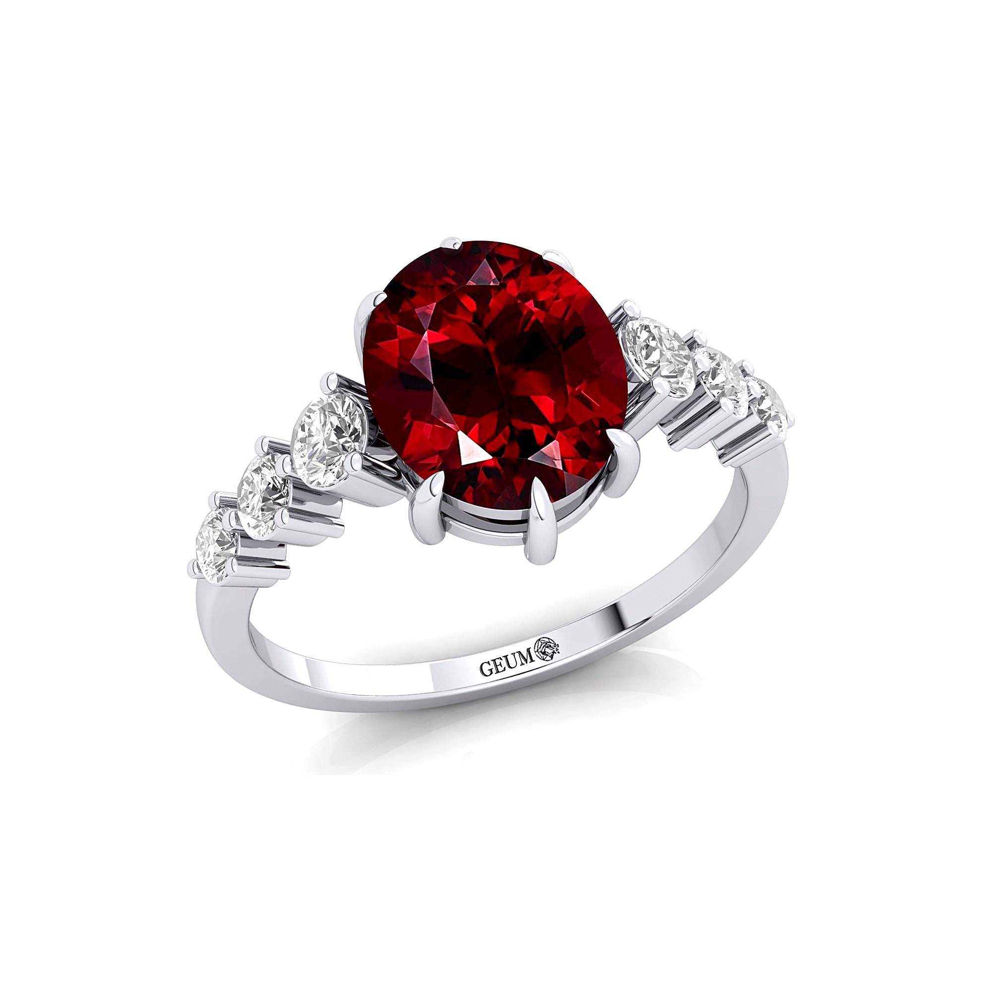 Oval Cut Garnet with Graduated Diamonds Ring - GeumJewels
