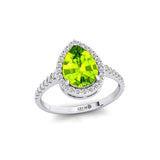 Classic Pear Shaped Peridot Halo Diamond Engagement Ring - GeumJewels