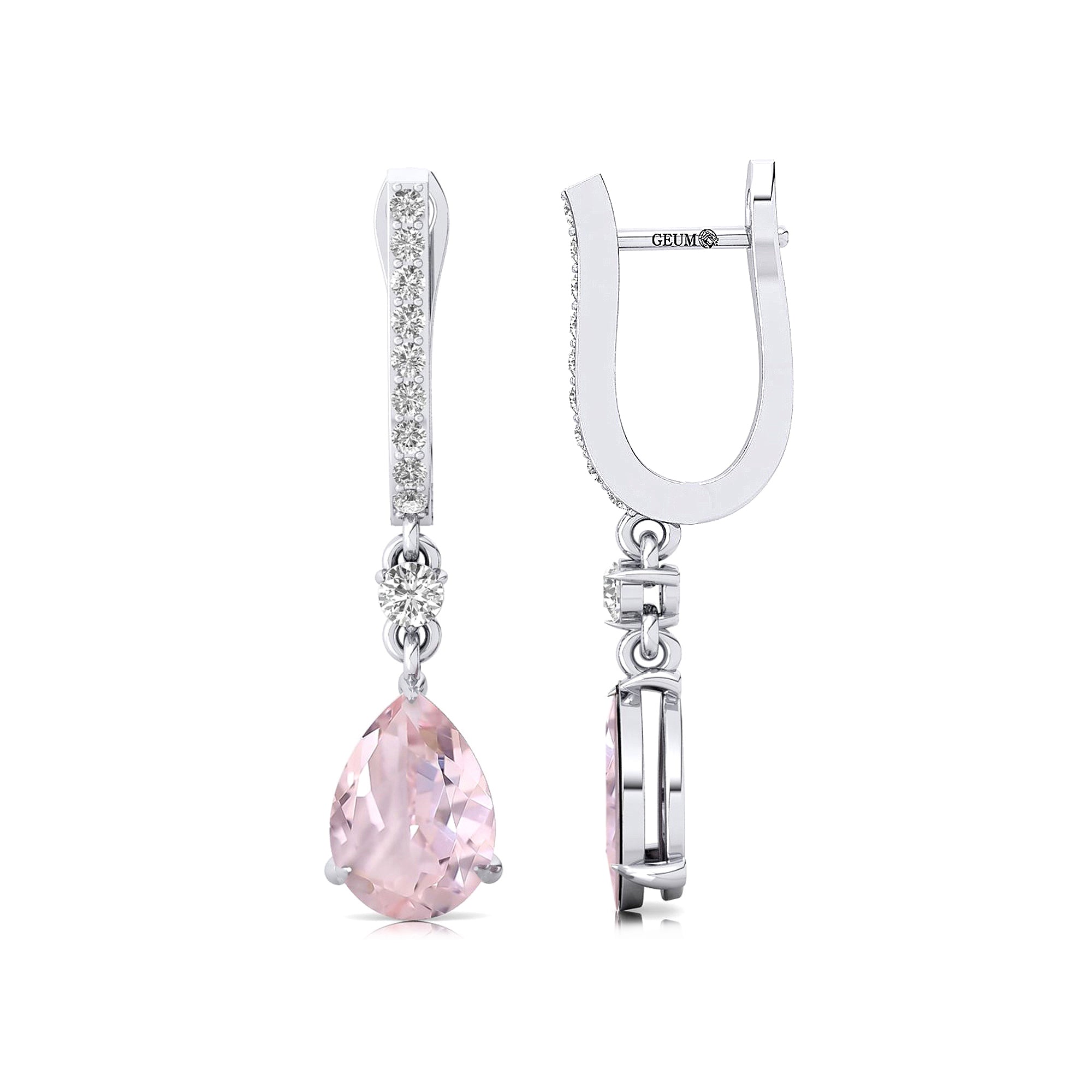 Lever Back Diamond Drop Earrings with Pear Cut Morganite - GeumJewels